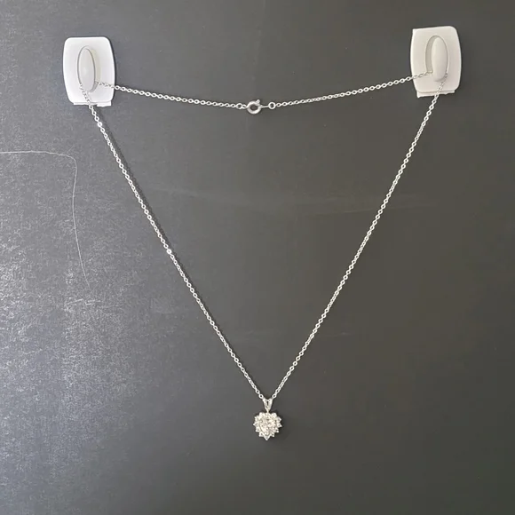 Silver Heart Pendant Necklace with Cubic Zirconia CZ 18 Inch Necklace - Picture 2 of 4